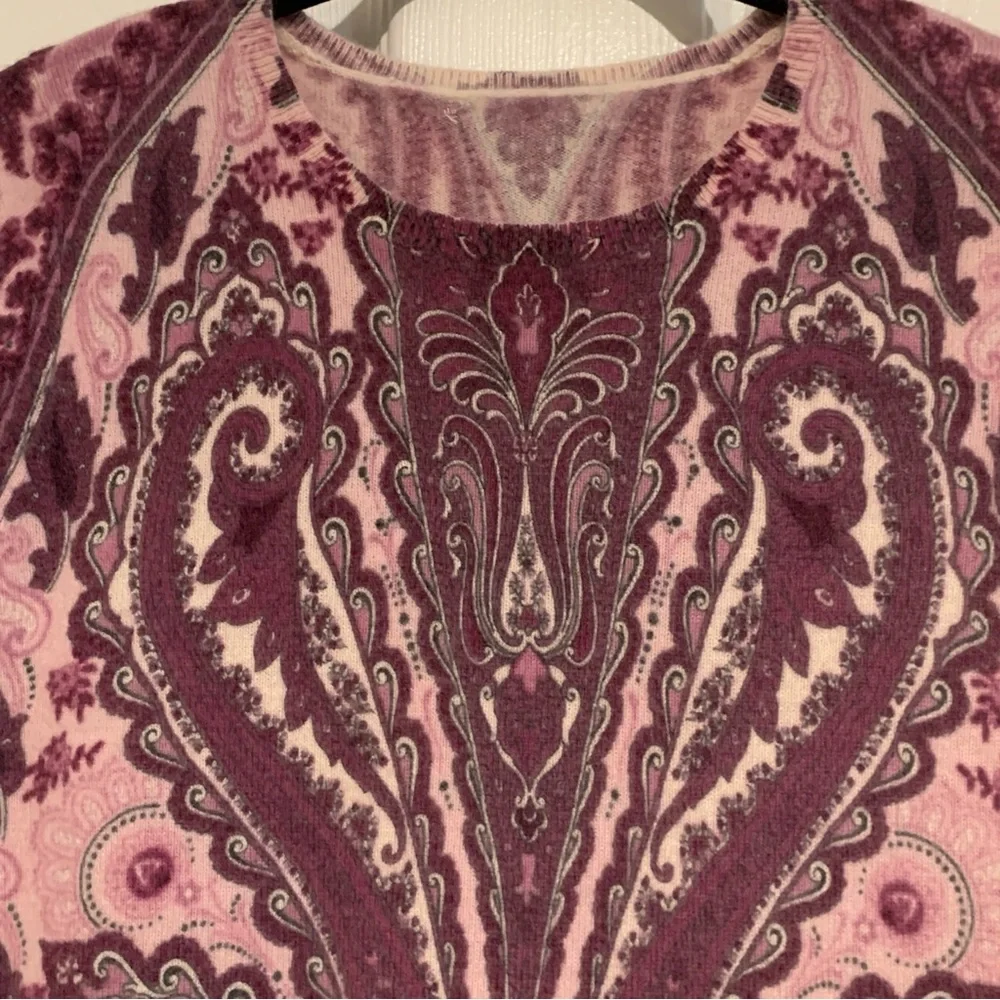 Classic Paisley Cashmere Round Neck Long Sleeve Pullover Sweater Rose Wine XS-S - Picture 8 of 14